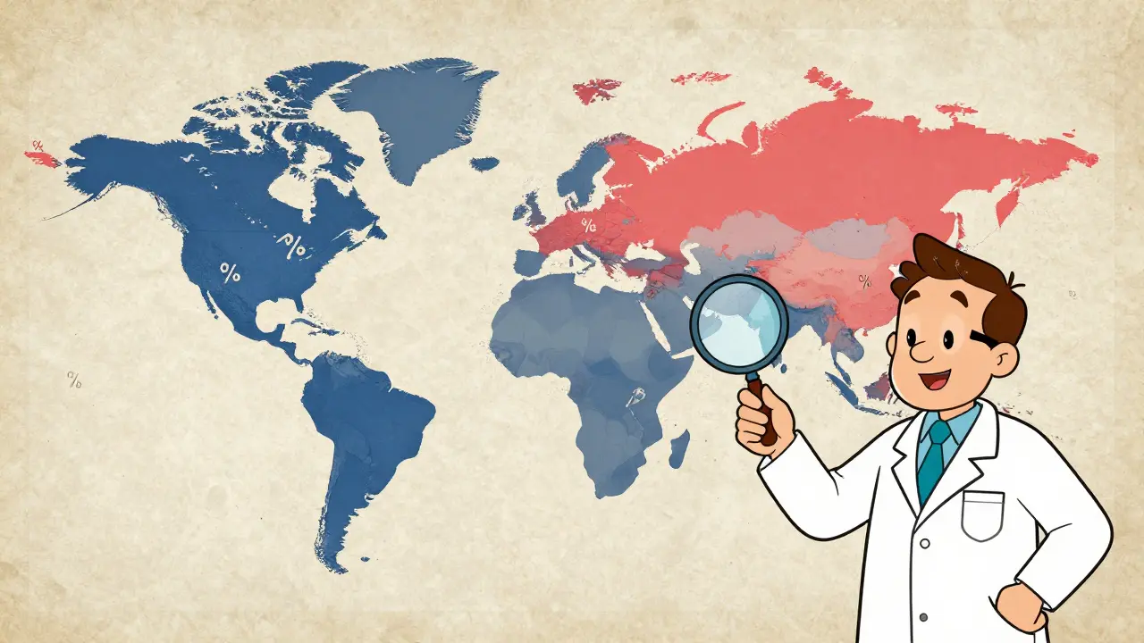 Vintage map showing regional biomarker prevalence differences