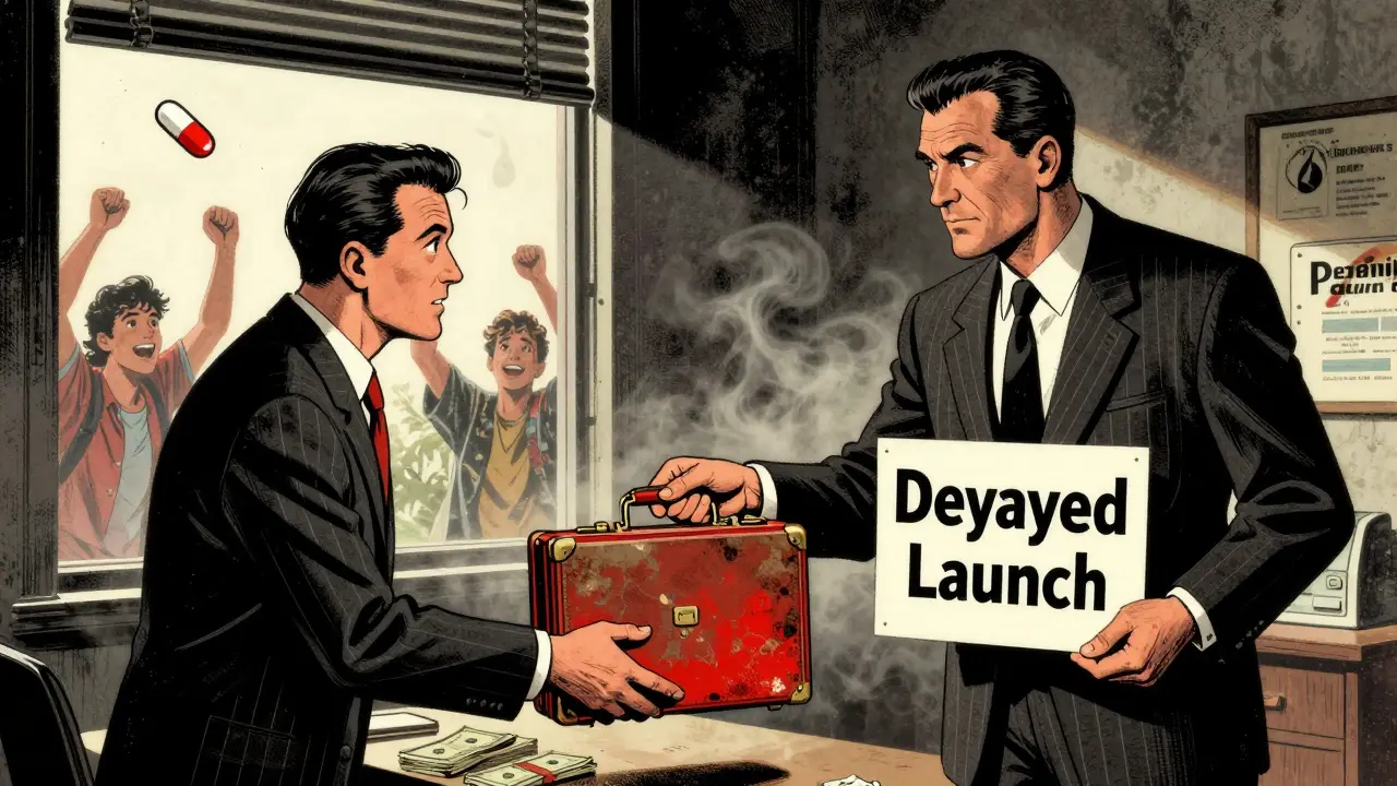 A brand-name company pays a generic maker to delay market entry, blocking cheaper alternatives for patients.