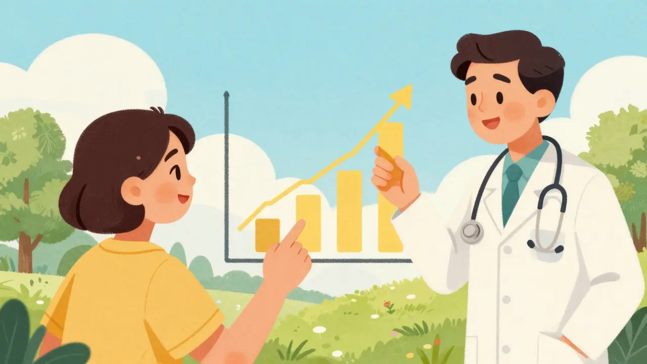 Patient and doctor reviewing progress timeline showing safe tapering approach