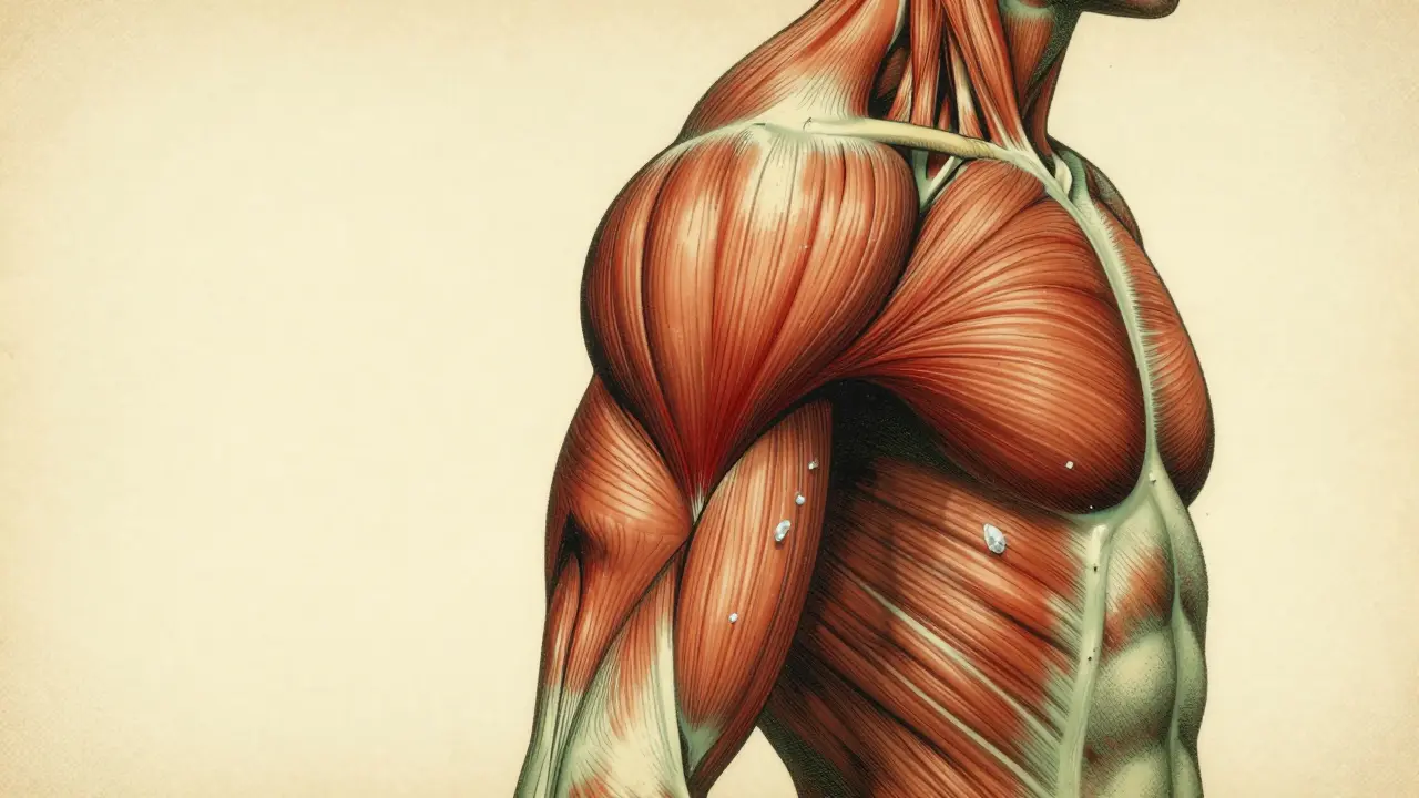 Illustration of muscle fibers fraying and turning red to show statin-induced muscle damage