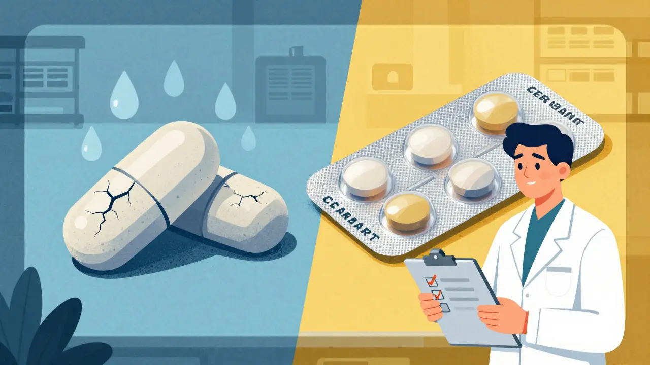 Comparison of generic vs brand drug stability with moisture effects