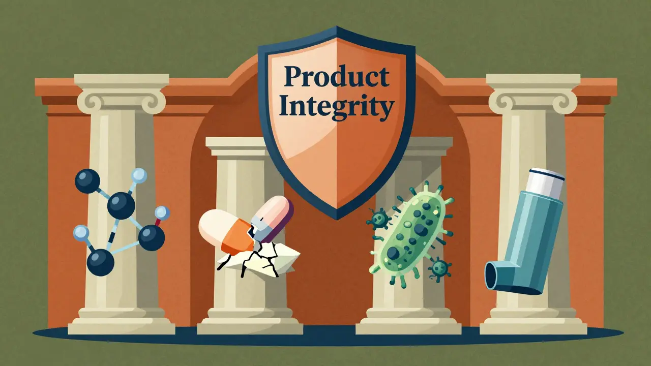 Four pillars representing chemical, physical, microbial, and functional stability