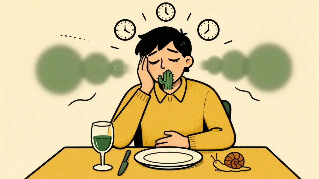 Person feeling dizzy and dry-mouthed after taking meds