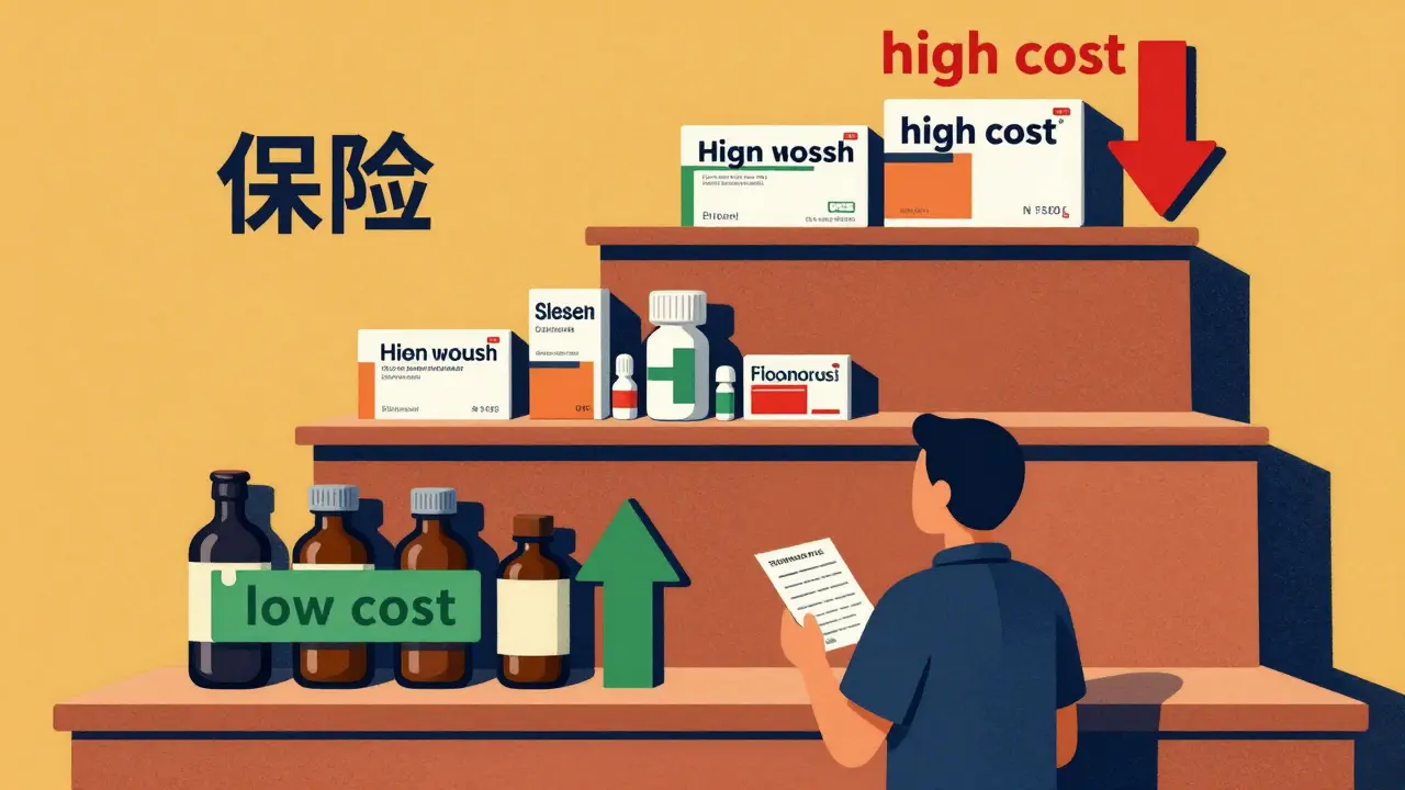 Illustration of insurance drug tiers showing cost differences for patients