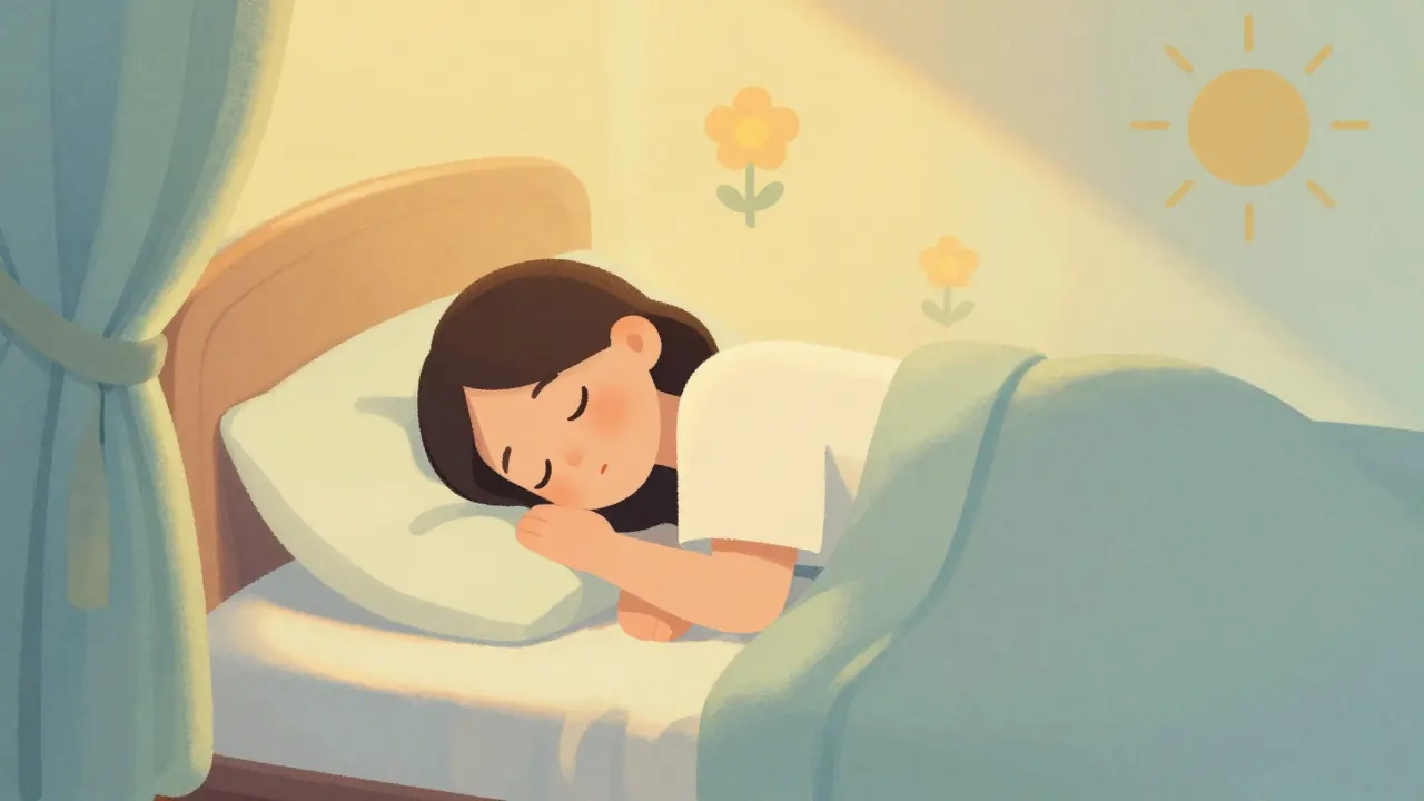 Peaceful sleeper in bright morning light with calm atmosphere