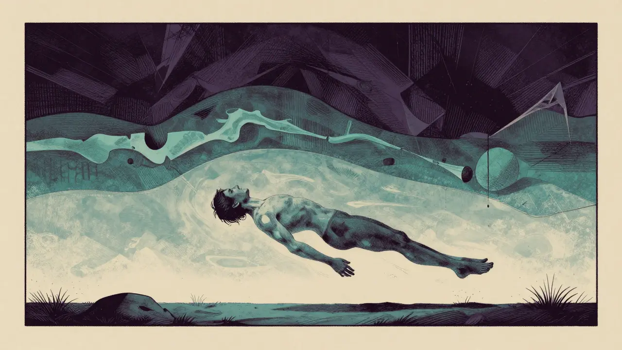 Figure ascending through distorted layers representing drug plateaus