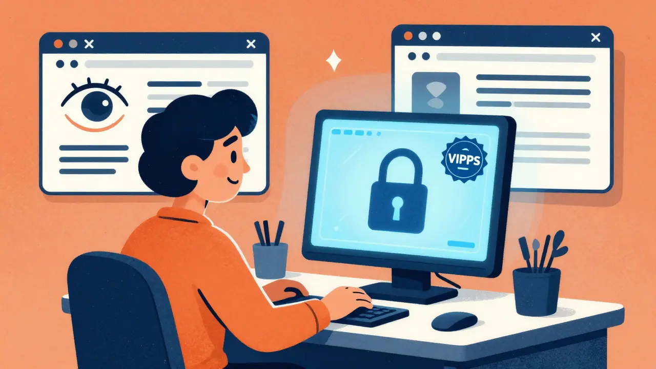Safe online pharmacy verification with secure icons and warnings