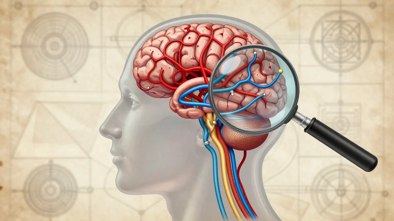 Stylized brain diagram showing precise glutamate targeting vs serotonin chaos