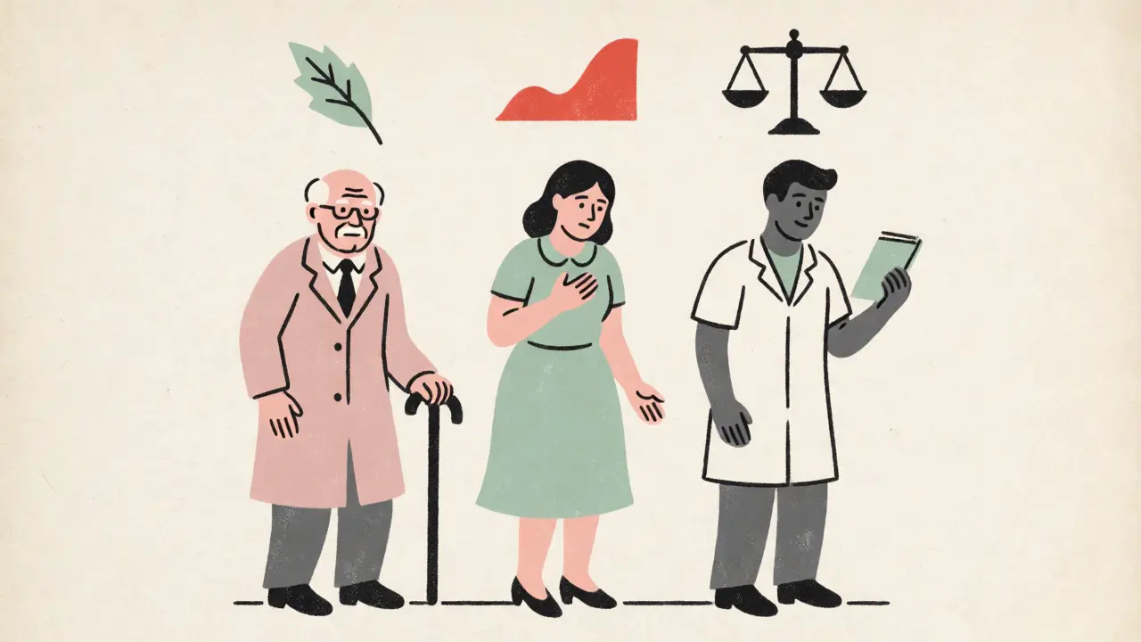 Illustration of elderly, female, and non-Caucasian patients with specific medication risks